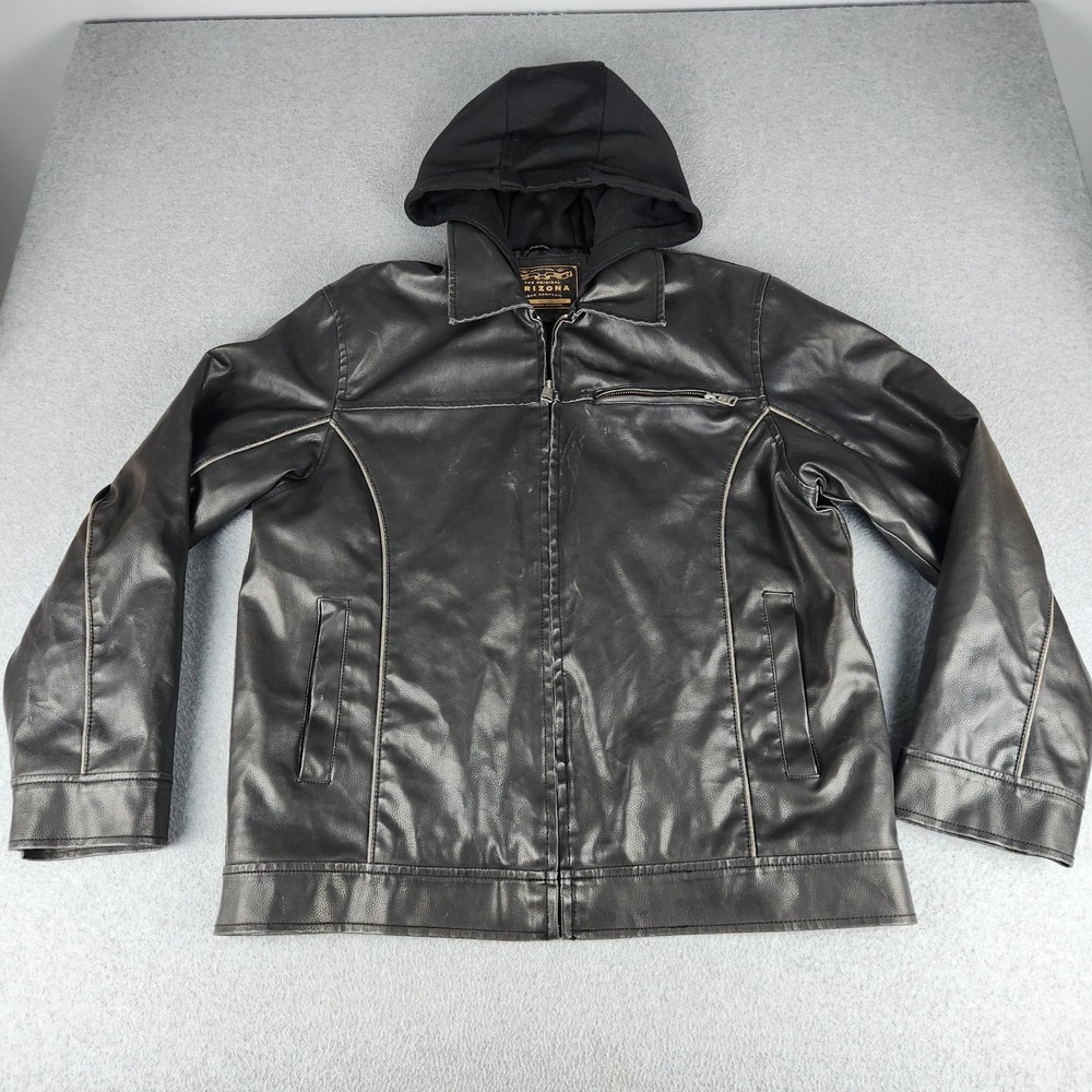 Arizona Moto Jacket Mens Large Black Quilted Lined Hooded Full Zip Streetwear